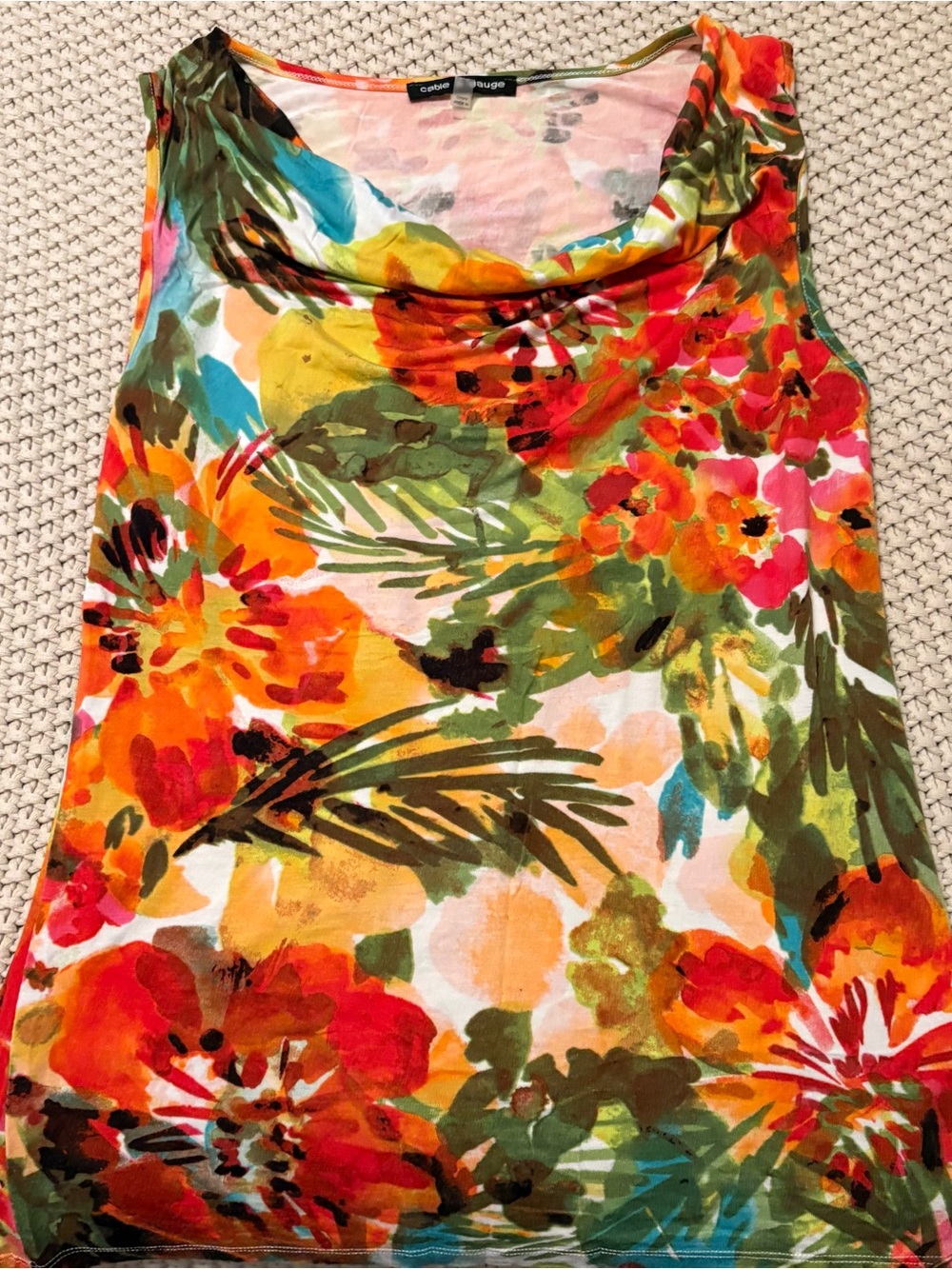 Cable and Gauge sleeveless tank top with a colorful abstract floral print Medium